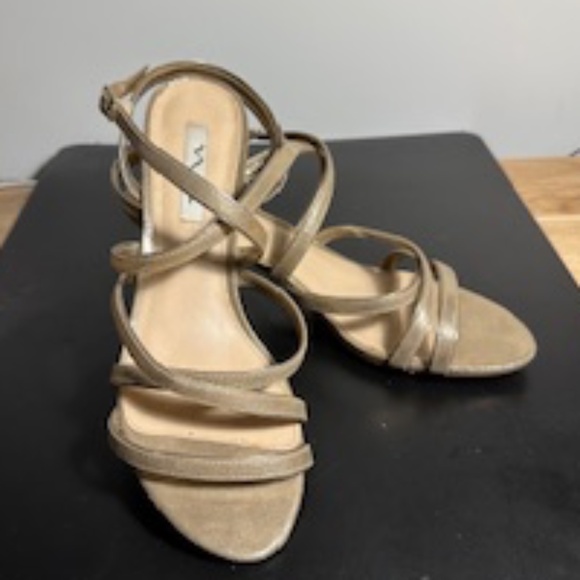 GENAYA  TAUPE SATIN STRAPPY MID-HEEL DRESSY SANDAL - Picture 4 of 6